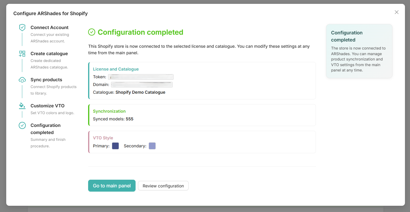 Configuration completed screen