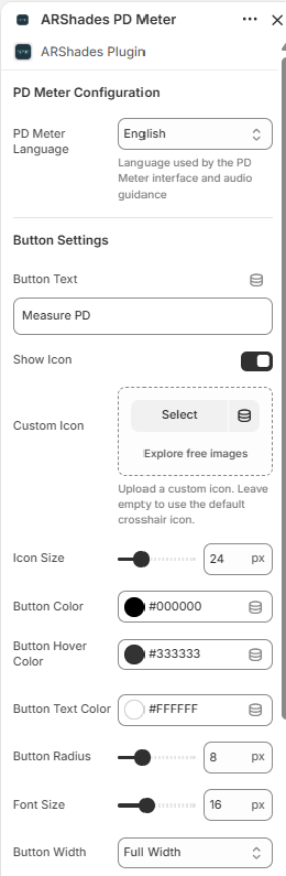 ARShades PD Meter settings panel